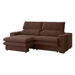 Sofá 2 Lugares Retrátil Noruega 230 Cm Veludo Marrom Pés Tabaco - D`rossi