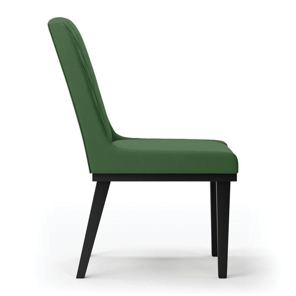 Cadeira Sala De Jantar Base Madeira Preto Kit 2 Sofia Suede D03 - D`rossi Cor Verde