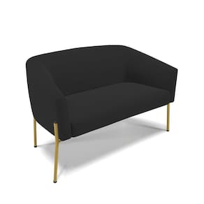 Sofá Namoradeira 2 Lugares Pé De Ferro Dourado Stella Veludo Preto D03 - D`rossi