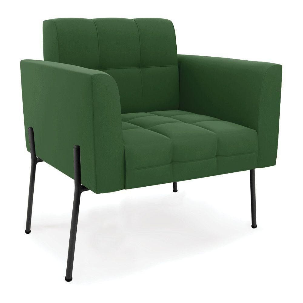 Poltrona Pé De Ferro Preto Para Sala Elisa Suede Verde D03 - D`rossi