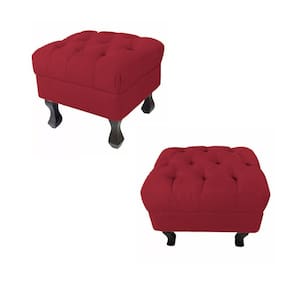 Kit 02 Puffs Decorativo Luiz Xv Veludo Vermelho - Montanaris Decor