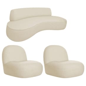 Sofá Curvo 200cm 3 Lugares E 2 Poltrona Amsterdã Linho - Doce Sonho Móveis Cor Bege