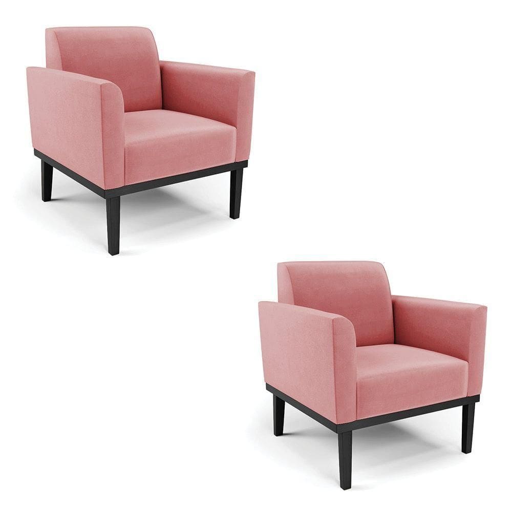 Kit 2 Poltronas Base De Madeira Fixa Preto Marisa Suede D03 - D`Rossi Rose