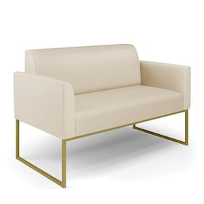 Sofá Namoradeira Base Industrial Dourado Marisa Corino Bege D03 - D`rossi