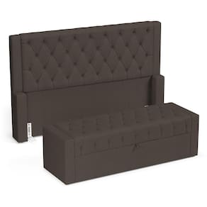 Cabeceira E Calçadeira Báu Queen Size Atena 160cm Capitonê Linho Cacau - Desk Design