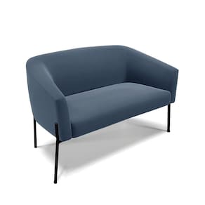 Sofá Namoradeira 2 Lugares Pé De Ferro Preto Stella Suede Azul Marinho D03 - D`rossi