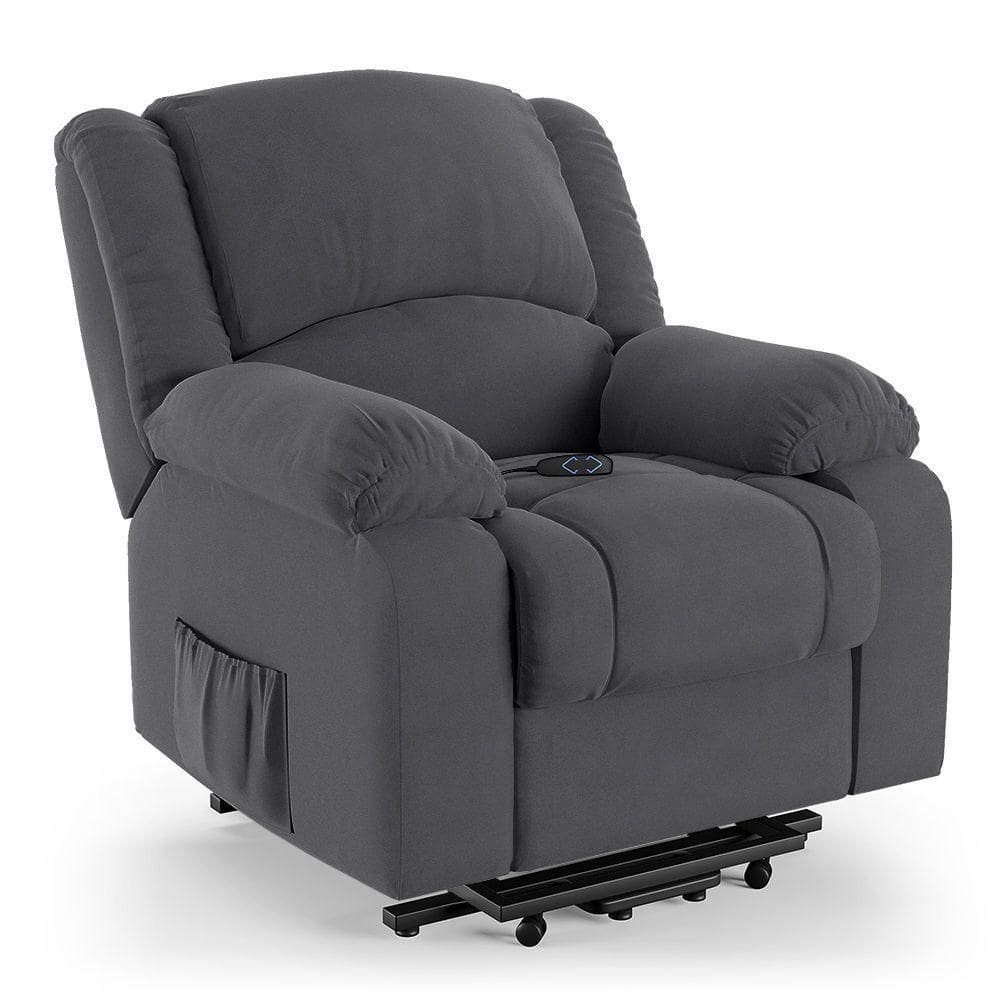 Poltrona Do Papai Reclinável Melim Elevação Lift Elétrico Veludo Cinza Fh1 - D`rossi