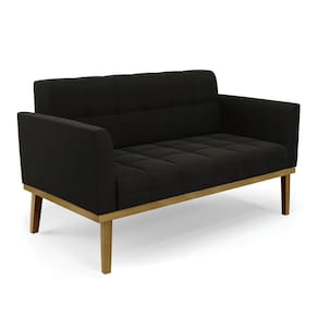 Sofá Namoradeira 2 Lugares Base De Madeira Castanho Elisa Suede D03 - Drossi Cor Preto