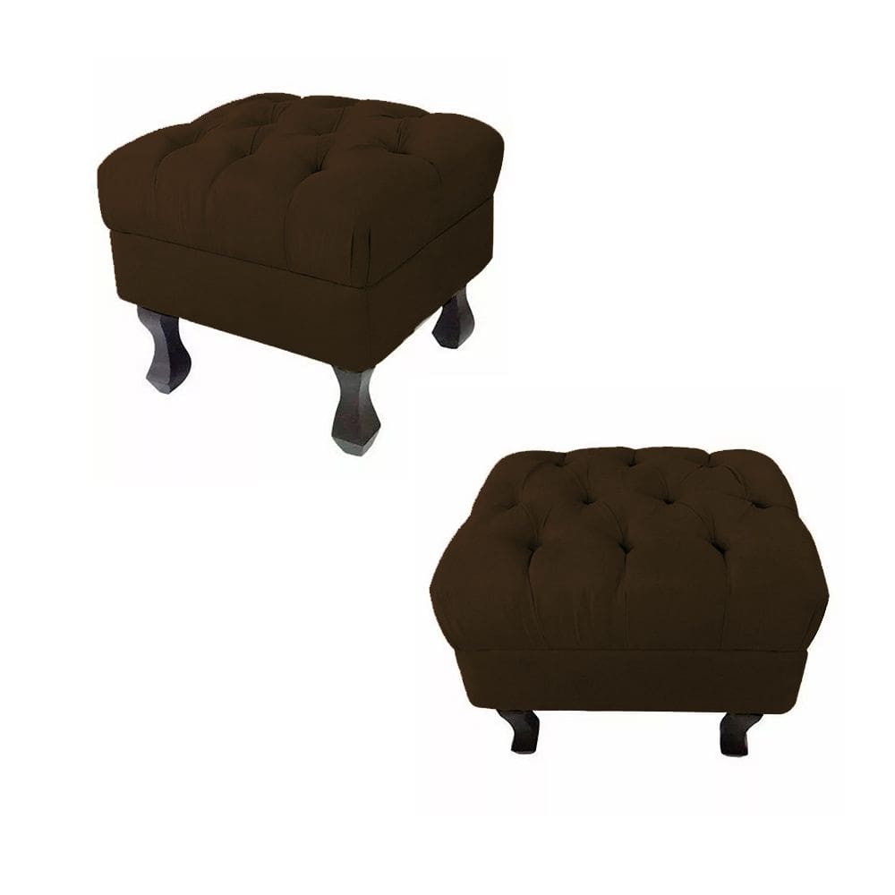 Kit 02 Puffs Decorativo Luiz Xv Veludo Marrom - Montanaris Decor
