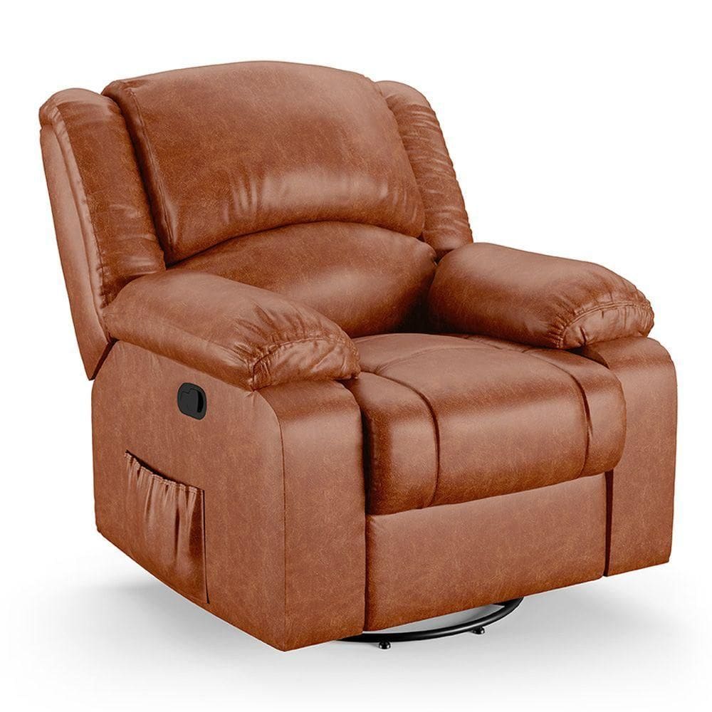 Poltrona Do Papai Reclinável Melim Glider Giratória Massagem Pu Caramelo Brilho Fh1 - D`rossi