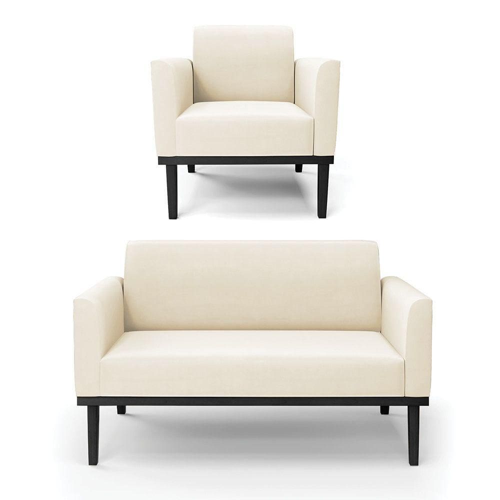 Sofá Namoradeira Com Poltrona Base De Madeira Fixa Preto Marisa Veludo D03 - D`Rossi Bege