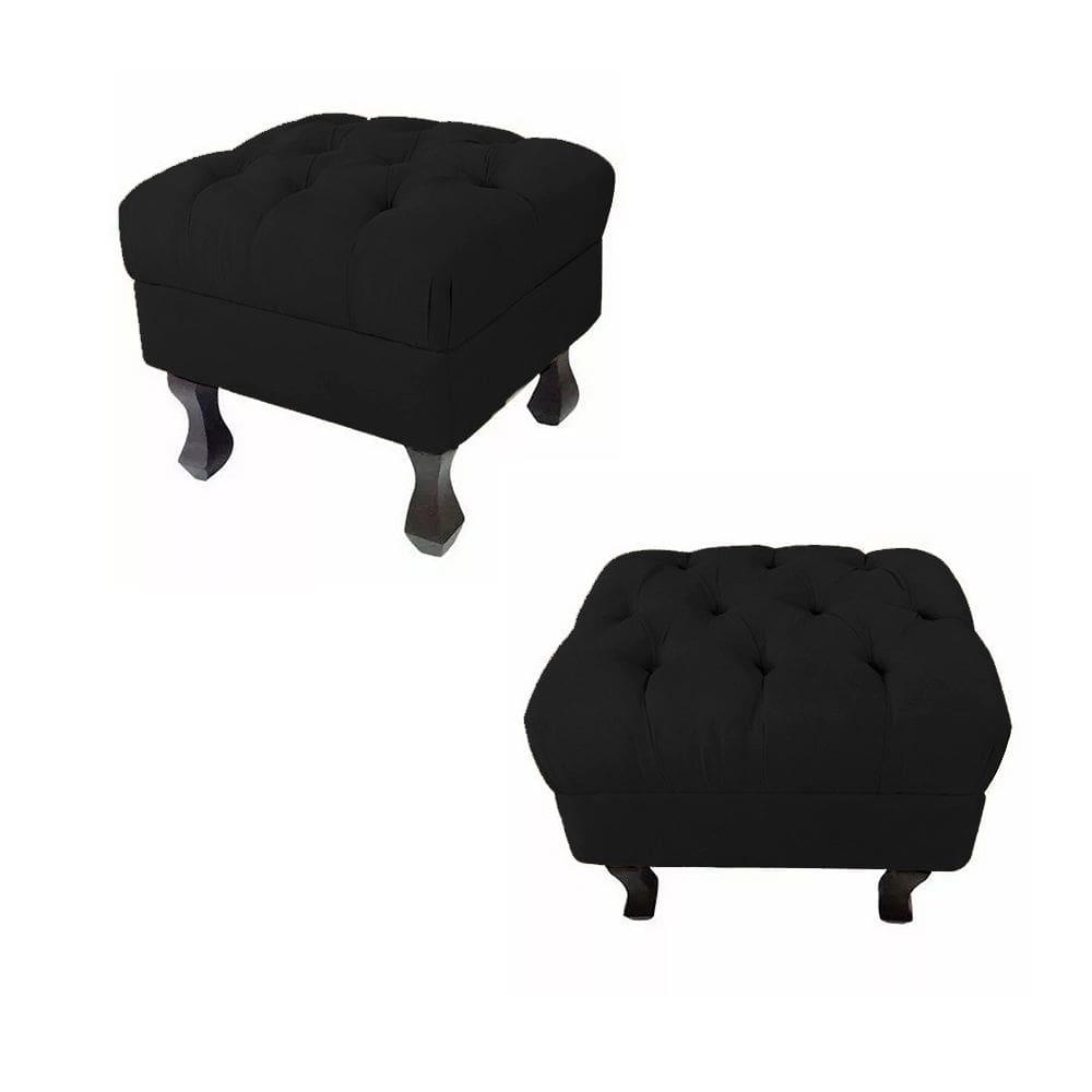 Kit 02 Puffs Decorativo Luiz Xv Veludo Preto - Montanaris Decor