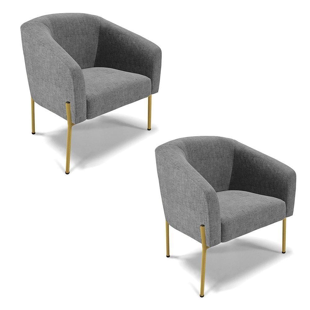 Poltrona Pé De Ferro Dourado Kit 2 Stella Linho Grafite A26 D03 - D`rossi