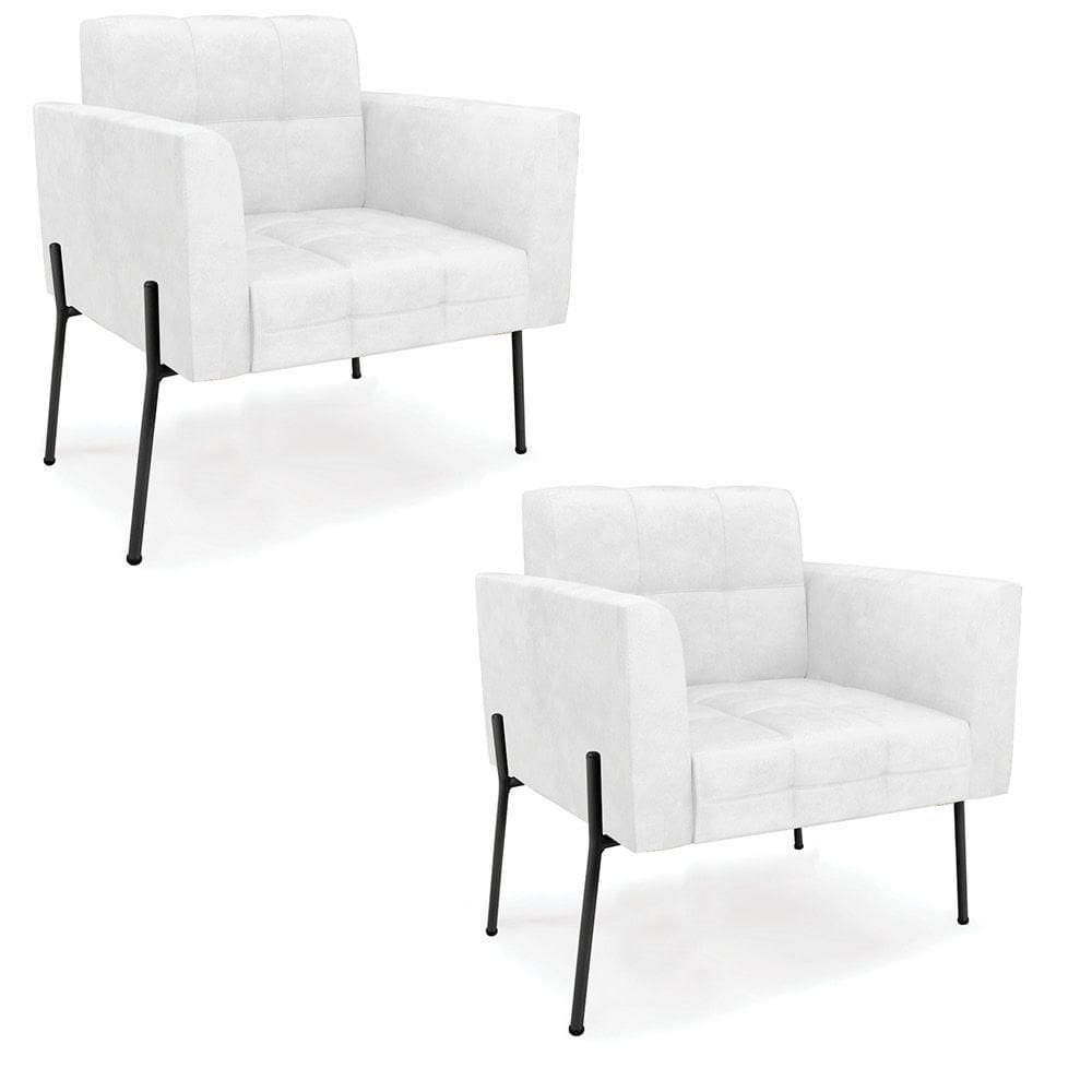 Poltrona Pé De Ferro Preto Para Sala Kit 2 Elisa Corano D03 - D`rossi Cor Branco