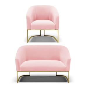 Namoradeira E Poltrona Base Industrial Dourado Stella Suede Rosa Bebê D03 - D`rossi