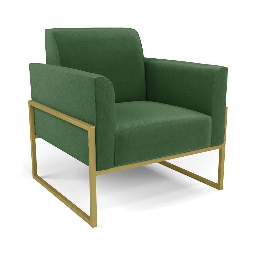 Poltrona Base Industrial Alta Dourado Marisa Suede Verde D03 - D\`rossi