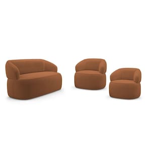 Kit 02 Poltronas Giratória E 01 Sofá Orgânico Glee 03 Lugares 170cm Bouclê Terracota - Desk Design
