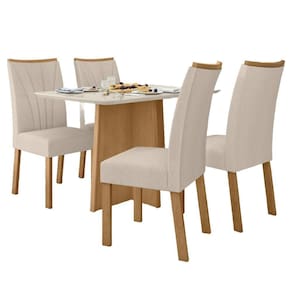 Conjunto Mesa De Jantar 1,20 Com Vidro E 4 Cadeiras Tecido Linho Bege Amendoa Clean-off White