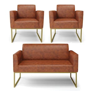 Sofá Namoradeira Com 2 Poltronas Base Industrial Dourado Marisa Corano Nozes D03 - D`rossi