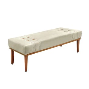 Divã Recamier Banco Base Madeira Para Quarto Gênova 195cm Veludo S04 - D`rossi Cor Bege