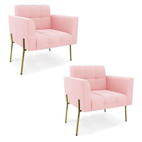 Poltrona Pé De Ferro Dourado Para Sala Kit 2 Elisa Suede D03 - D`rossi Cor Rosa Bebê