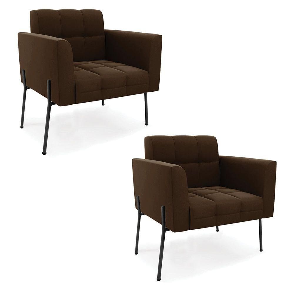 Poltrona Pé De Ferro Preto Para Sala Kit 2 Elisa Suede D03 - D`rossi Cor Marrom