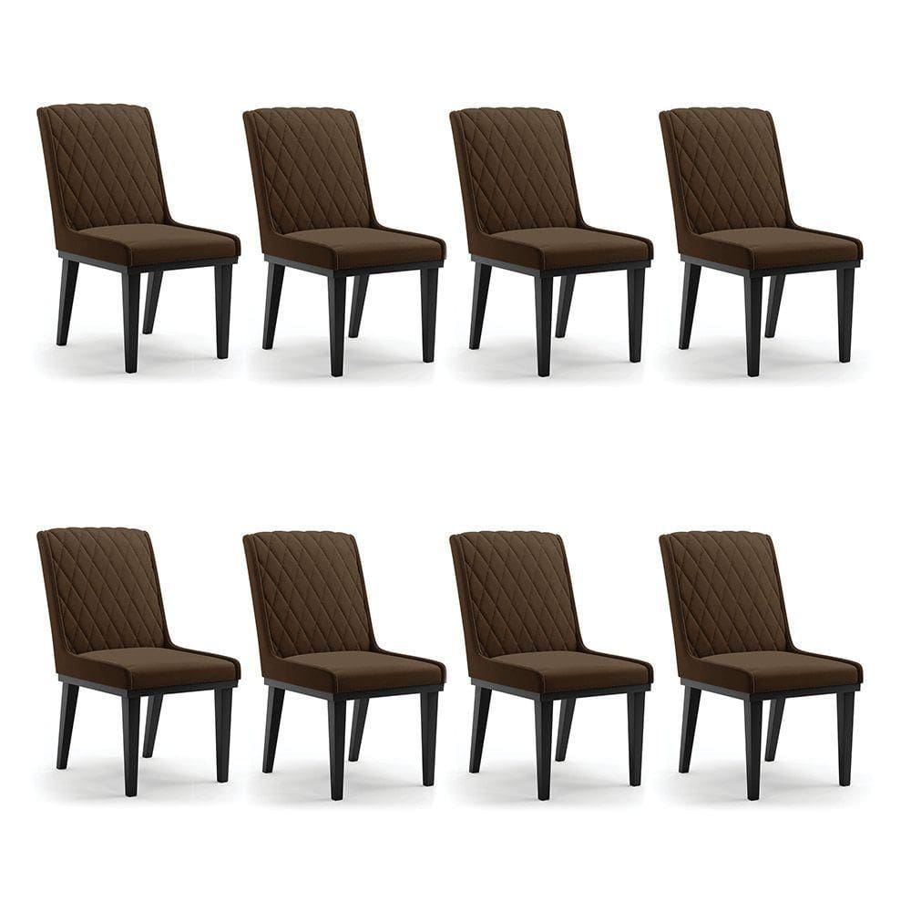 Cadeira Sala De Jantar Base Madeira Preto Kit 8 Sofia Suede Marrom D03 - D`rossi