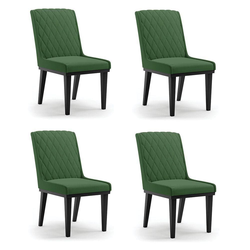 Cadeira Sala De Jantar Base Madeira Preto Kit 4 Sofia Suede Verde D03 - D`rossi