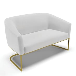 Sofá Namoradeira 2 Lugares Base Industrial Dourado Stella Linho Cinza A05 D03 - D`rossi
