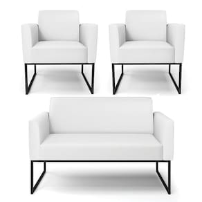 Sofá Namoradeira Com 2 Poltronas Base Industrial Preto Marisa Corino Branco D03 - D`rossi