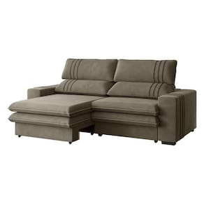 Sofá 2 Lugares Retrátil Noruega 270 Cm Veludo Cappuccino Pés Tabaco - D`rossi