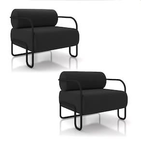 Poltrona Sala De Estar Industrial Preto Kit 2 Ameli Veludo Preto Kit 2 K01 - D`rossi