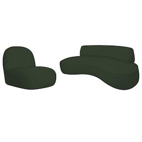 Sofá Curvo 140cm 2 Lugares E 1 Poltrona Amsterdã Linho - Adj Decor Cor Verde