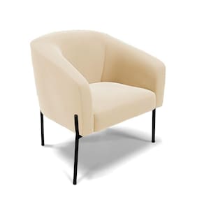 Poltrona Pé De Ferro Preto Sala De Estar Stella Suede Bege D03 - D`rossi