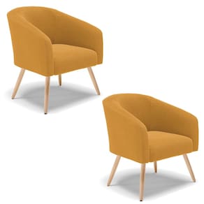 Poltrona Decorativa Pé Palito Natural Kit 2 Stella Bouclê Mostarda D03 - D`Rossi
