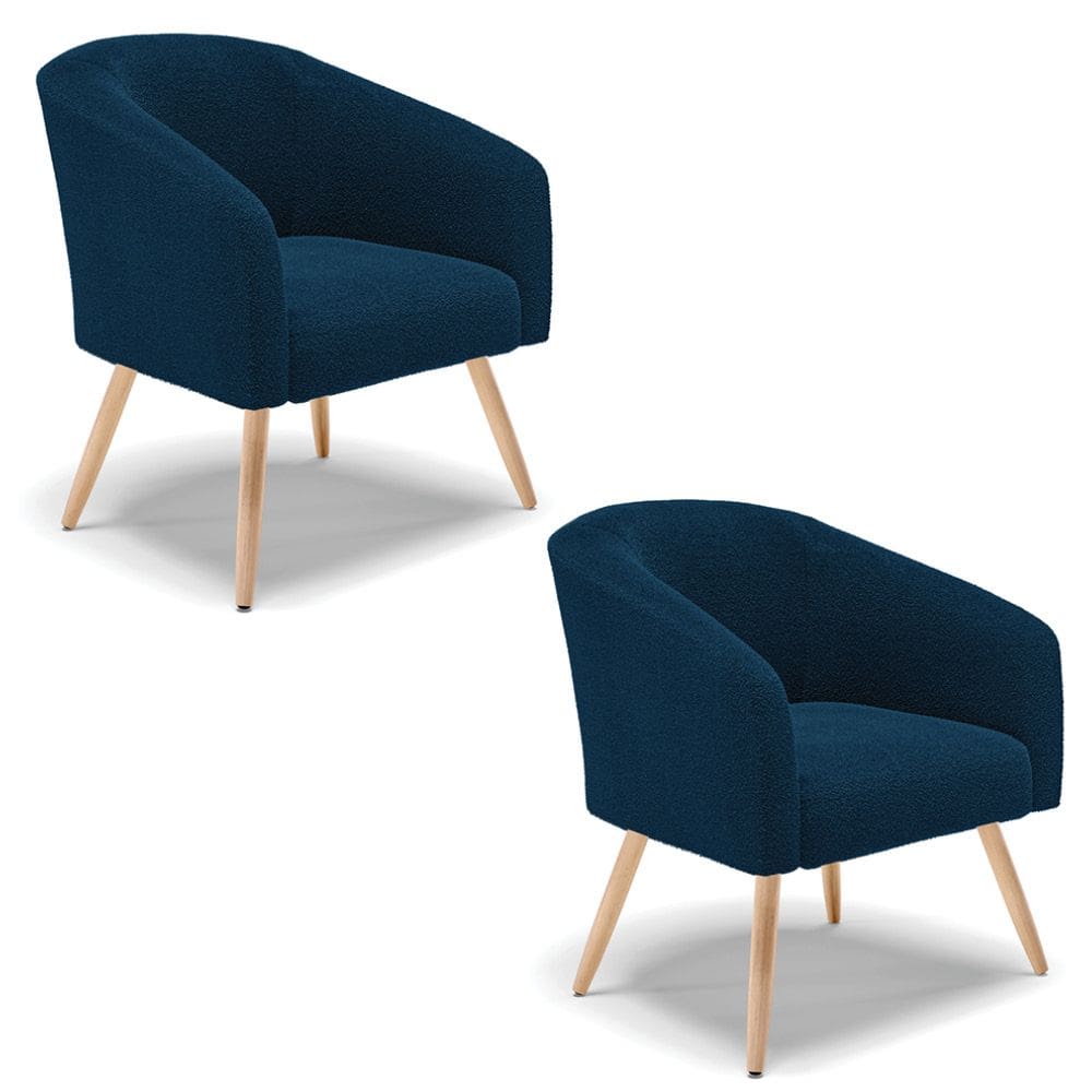 Poltrona Decorativa Pé Palito Natural Kit 2 Stella Bouclê Azul D03 - D`Rossi