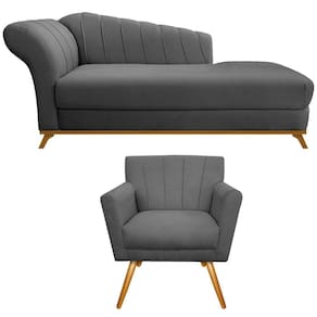 Kit Diva Recamier Vanessa 185cm Lado Direito E 01 Poltrona Laura Suede Cinza