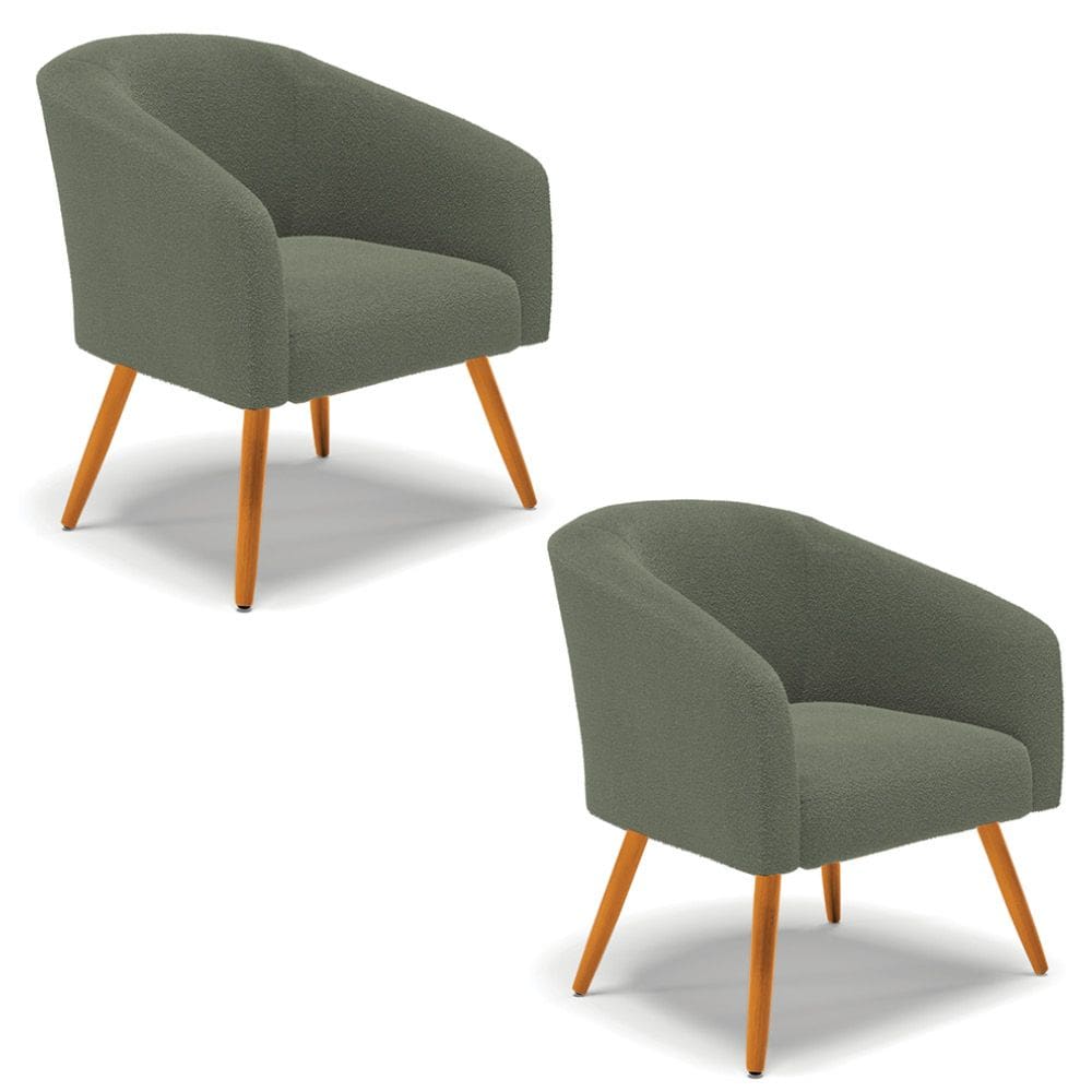 Poltrona Para Sala Pé Palito Castanho Kit 2 Stella Bouclê Menta D03 - D`Rossi