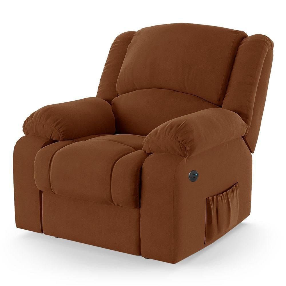 Poltrona Do Papai Reclinável Melim Power Elétrica Usb Veludo Fh1 - D`rossi Cor Terracota