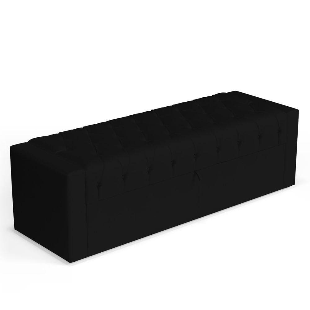 Calçadeira Báu King Size Atena 195cm Capitonê Suede Preto - Desk Design