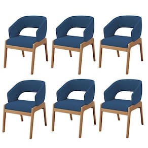 Kit 06 Cadeiras De Jantar E Estar Living Estofada Lince L02 Suede Azul Marinho - Lyam Decor