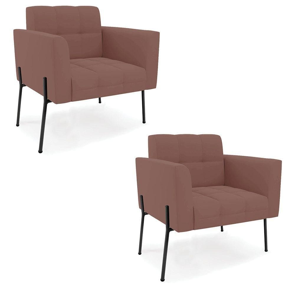 Poltrona Pé De Ferro Preto Para Sala Kit 2 Elisa Veludo D03 - D`rossi Cor Rose