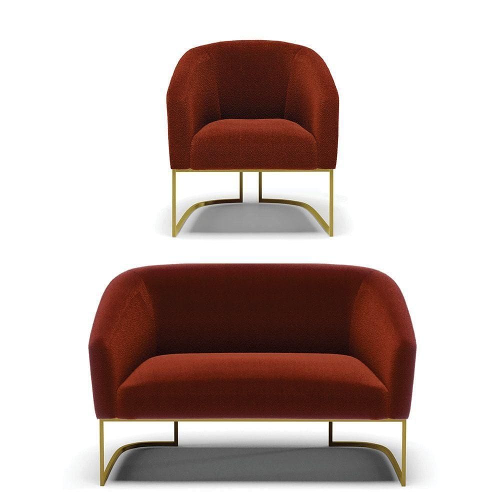 Sofá Namoradeira E Poltrona Base Industrial Dourado Stella Bouclê Terra D03 - D`rossi