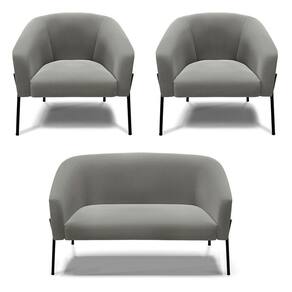 Sofá Namoradeira E 2 Poltronas Pé De Ferro Preto Stella Suede D03 - D`rossi Cor Grafite
