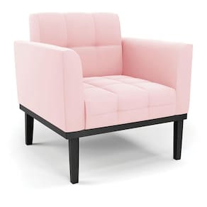 Poltrona Base De Madeira Fixa Preto Elisa Suede Rosa Bebê D03 - D`rossi
