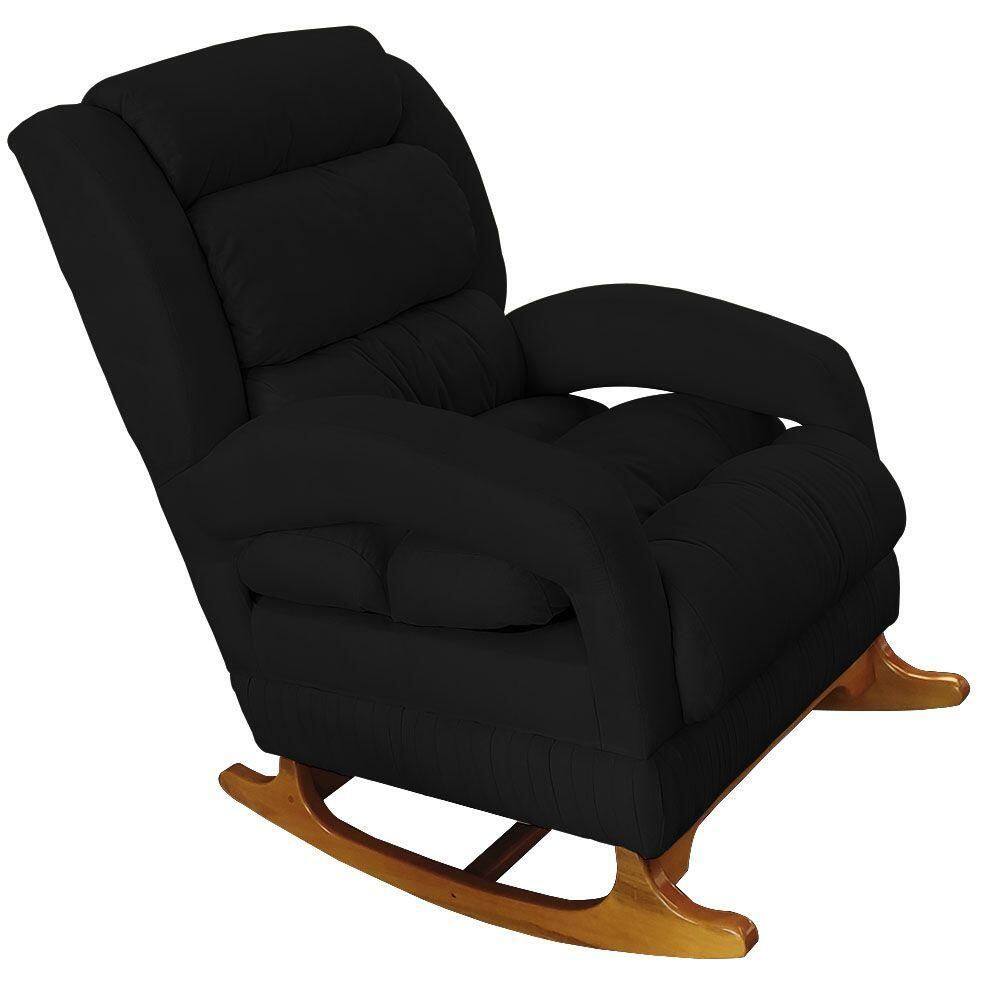 Poltrona De Amamentação Com Balanço Luna Suede Preto Base De Madeira C05 - D`rossi
