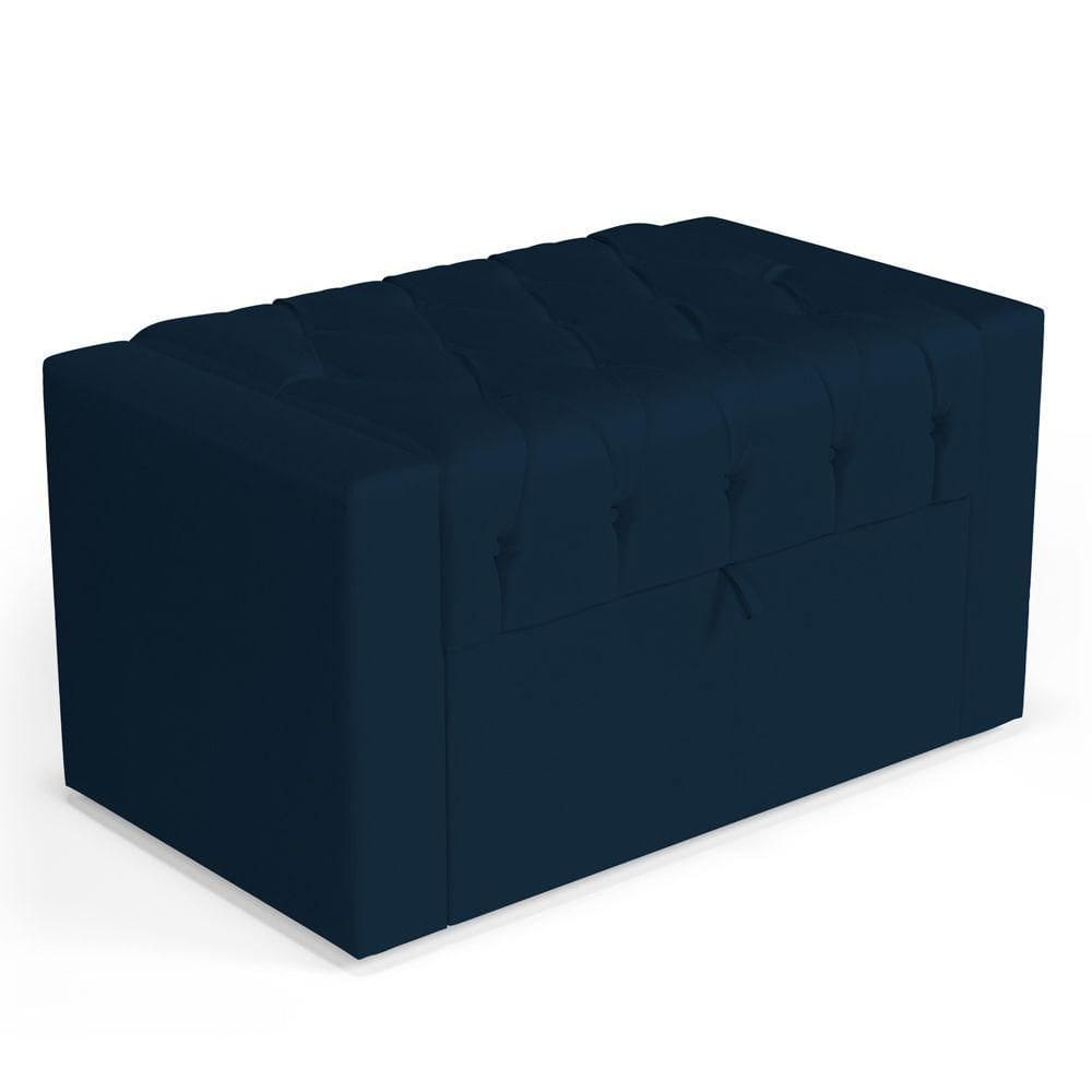 Calçadeira Báu Solteiro Atena 90cm Capitonê Veludo Azul Marinho - Desk Design