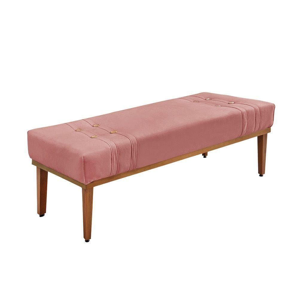 Divã Recamier Banco Base Madeira Para Quarto Gênova 195cm Veludo S04 - D`rossi Cor Rosa