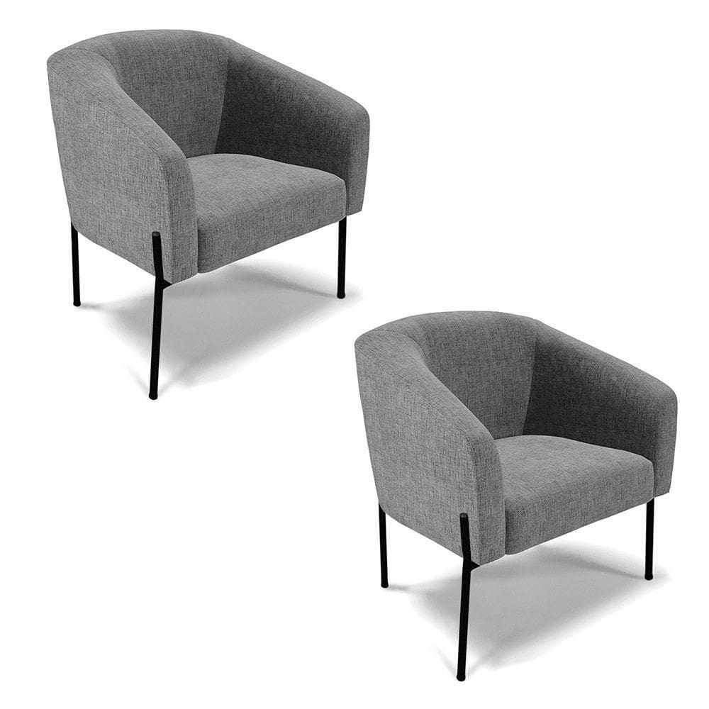 Poltrona Pé De Ferro Preto Kit 2 Stella Linho Grafite A26 D03 - D`rossi