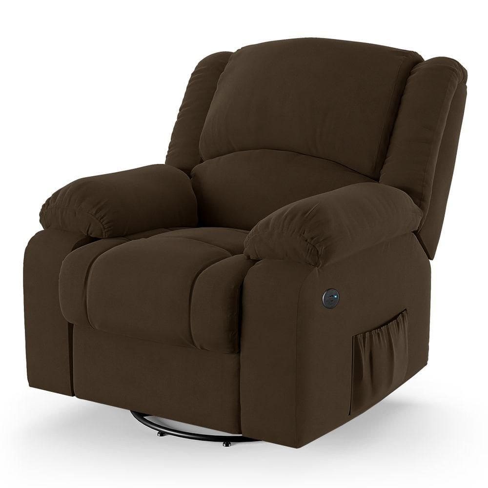 Poltrona Do Papai Reclinável Melim Glider Giratória Usb Veludo Marrom Fh1 - D`rossi